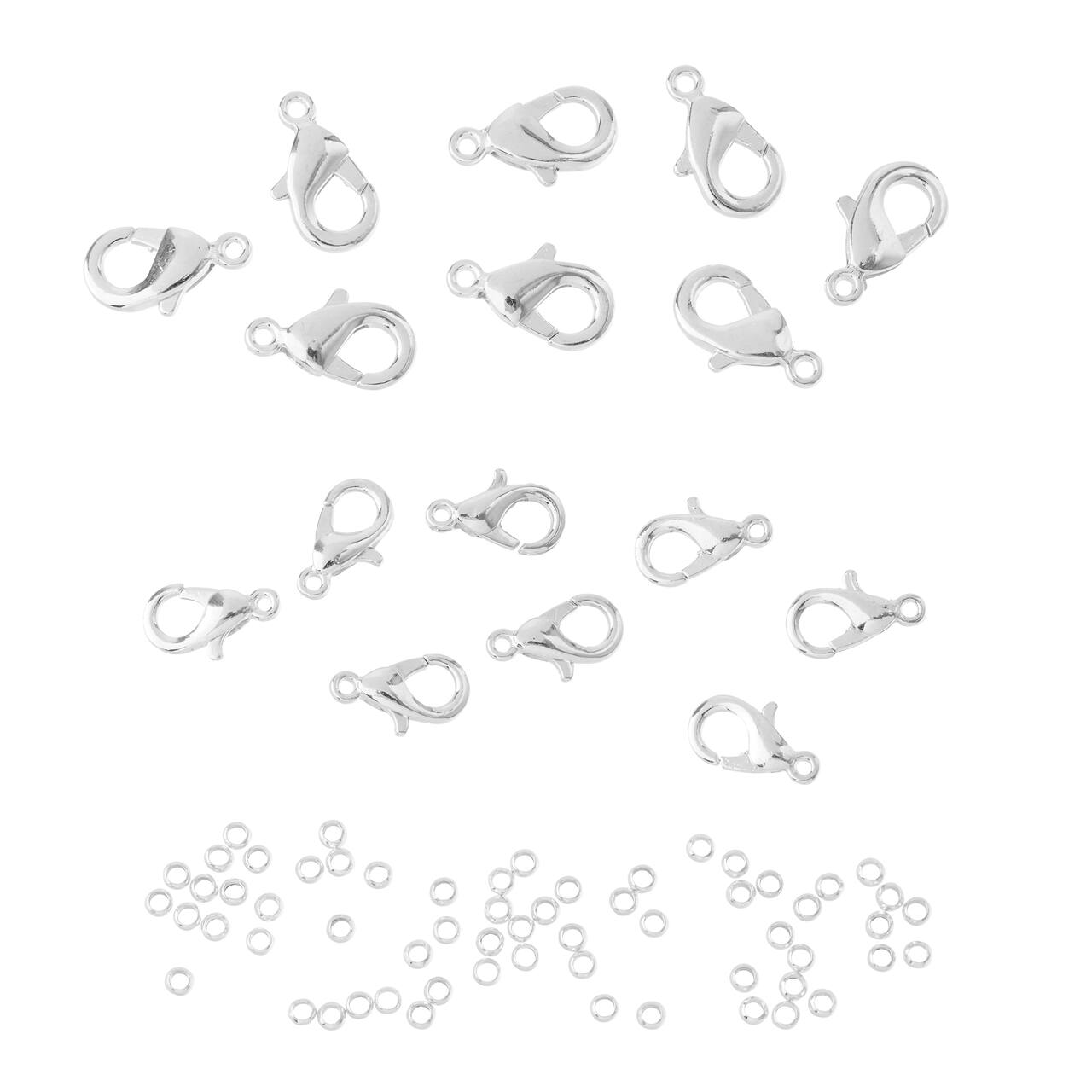 12 Pack: Silver Crimp Beads & Lobster Clasps by Bead Landing™
